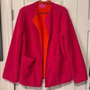 Time After Time NWOT Magenta Orange Reversible Fuzzy Jacket W Pockets Boutique